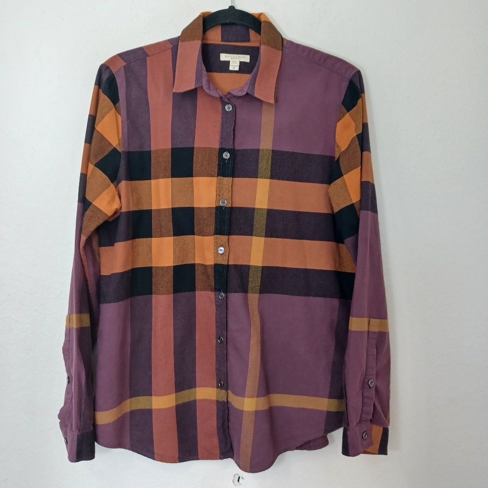 Burberry Brit Plaid Print Long Sleeve Button-Up Top